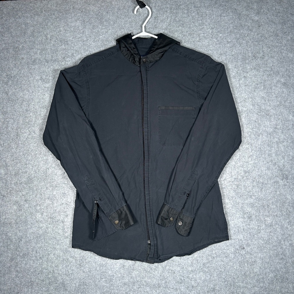 Zegna Sport Shirt Men Size Medium Black Slim Fit Hooded Full Zip Cotton Gorpcore